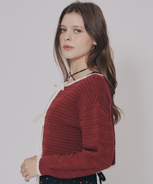 REDYAZEL(レディアゼル)の「リボンニットカーディガン(カーディガン/ボレロ・レディース・キナリ/レッド/ブラウン/ブラック・FREE)」の8枚目の写真