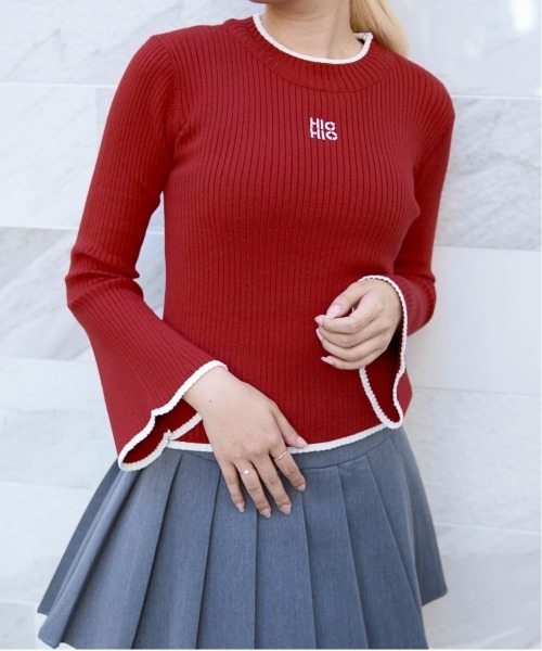GORGE(ゴージ)の「《配色フレア袖》レディース リブニット 長袖トップス 秋冬(ニット/セーター・レディース・ブラック/オフホワイト/グレー/レッド/ブラック×ホワイト・F)」の21枚目の写真