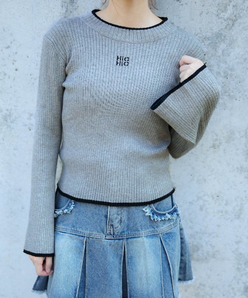 GORGE(ゴージ)の「《配色フレア袖》レディース リブニット 長袖トップス 秋冬(ニット/セーター・レディース・ブラック/オフホワイト/グレー/レッド/ブラック×ホワイト・F)」の18枚目の写真