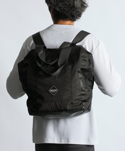 The DUFFER of ST.GEORGE（ザダファーオブセントジョージ）の「LUCEBER × BLACK LABEL 2WAY PARACHUTE BAG：ルースバー別注 2ウェイ パラシュートバッグ（トートバッグ・メンズ・ブラック/ネイビー・F）」の8枚目の写真