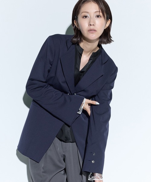 ジャケット・アウター Slit sleeve lace jacket (Navy) MURRAL Slit sleeve lace jacket