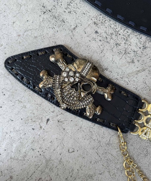 Roen スカルデザイン レザーチェーンベルト Roen スカルデザイン レザーチェーンベルト ギャル チェーンベルト