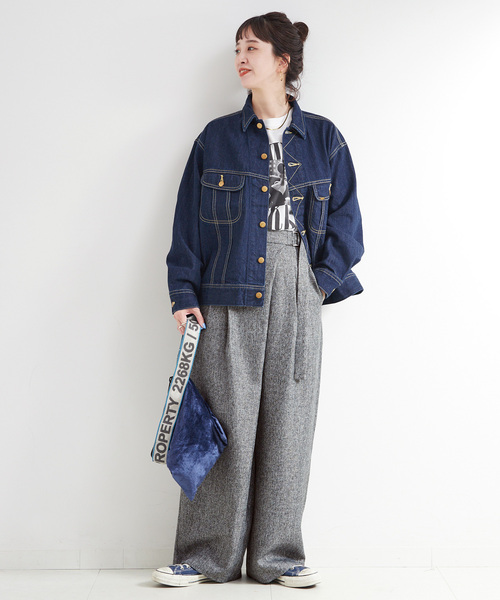 B.C STOCK（ベーセーストック）の「手洗い可 / ヘザーツイードラップタックスラックス（スラックス・レディース・グレー/ブラウン・FREE）」の4枚目の写真