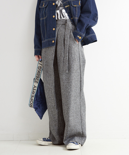 B.C STOCK（ベーセーストック）の「手洗い可 / ヘザーツイードラップタックスラックス（スラックス・レディース・グレー/ブラウン・FREE）」の7枚目の写真
