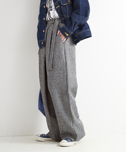 B.C STOCK（ベーセーストック）の「手洗い可 / ヘザーツイードラップタックスラックス（スラックス・レディース・グレー/ブラウン・FREE）」の8枚目の写真