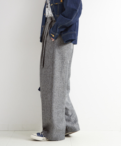 B.C STOCK（ベーセーストック）の「手洗い可 / ヘザーツイードラップタックスラックス（スラックス・レディース・グレー/ブラウン・FREE）」の9枚目の写真