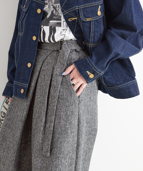 B.C STOCK（ベーセーストック）の「手洗い可 / ヘザーツイードラップタックスラックス（スラックス・レディース・グレー/ブラウン・FREE）」の11枚目の写真