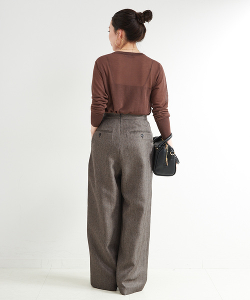 B.C STOCK（ベーセーストック）の「手洗い可 / ヘザーツイードラップタックスラックス（スラックス・レディース・グレー/ブラウン・FREE）」の14枚目の写真