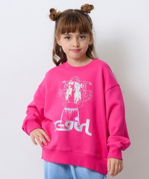 X-girl Stages（エックスガールステージス）の「【TBSドラマ フェイクマミー 着用アイテム】スケボーガールオーロラプリントトレーナー（スウェット・キッズ・ブラック/スモークピンク・130cm/140cm/100cm/110cm/120cm/90cm）」の2枚目の写真
