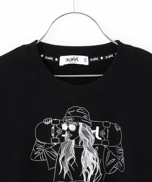 X-girl Stages（エックスガールステージス）の「【TBSドラマ フェイクマミー 着用アイテム】スケボーガールオーロラプリントトレーナー（スウェット・キッズ・ブラック/スモークピンク・130cm/140cm/100cm/110cm/120cm/90cm）」の4枚目の写真