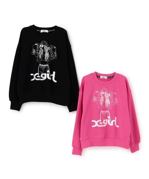 X-girl Stages（エックスガールステージス）の「【TBSドラマ フェイクマミー 着用アイテム】スケボーガールオーロラプリントトレーナー（スウェット・キッズ・ブラック/スモークピンク・130cm/140cm/100cm/110cm/120cm/90cm）」の8枚目の写真