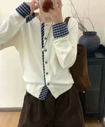 MAISON DE THERESE | バイカラー チェック パッチワーク カーディガン(カーディガン/ボレロ)