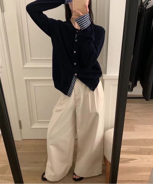 MAISON DE THERESE（メゾン ド テレーズ）の「バイカラー チェック パッチワーク カーディガン（カーディガン/ボレロ・レディース・ダークグレー/ネイビー/ブラック/アイボリー/レッド・M/S/L）」の11枚目の写真