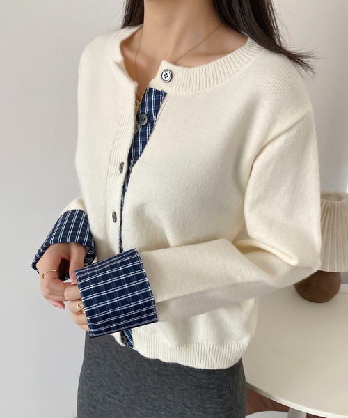 MAISON DE THERESE(メゾン ド テレーズ)の「バイカラー チェック パッチワーク カーディガン(カーディガン/ボレロ・レディース・ダークグレー/ネイビー/ブラック/アイボリー/レッド・M/S/L)」の20枚目の写真