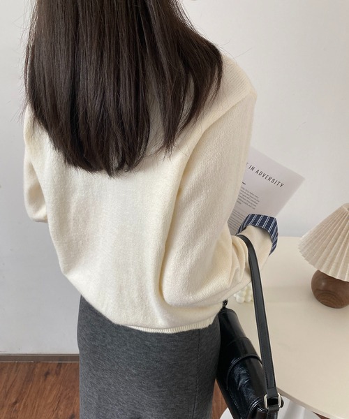 MAISON DE THERESE(メゾン ド テレーズ)の「バイカラー チェック パッチワーク カーディガン(カーディガン/ボレロ・レディース・ダークグレー/ネイビー/ブラック/アイボリー/レッド・M/S/L)」の16枚目の写真