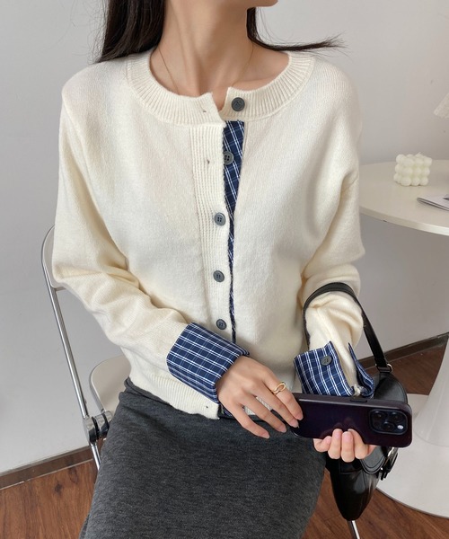 MAISON DE THERESE(メゾン ド テレーズ)の「バイカラー チェック パッチワーク カーディガン(カーディガン/ボレロ・レディース・ダークグレー/ネイビー/ブラック/アイボリー/レッド・M/S/L)」の18枚目の写真