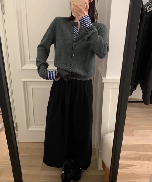 MAISON DE THERESE（メゾン ド テレーズ）の「バイカラー チェック パッチワーク カーディガン（カーディガン/ボレロ・レディース・ダークグレー/ネイビー/ブラック/アイボリー/レッド・M/S/L）」の13枚目の写真