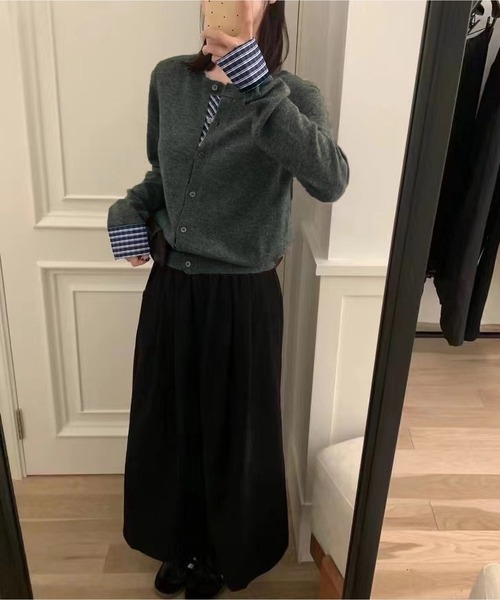 MAISON DE THERESE（メゾン ド テレーズ）の「バイカラー チェック パッチワーク カーディガン（カーディガン/ボレロ・レディース・ダークグレー/ネイビー/ブラック/アイボリー/レッド・M/S/L）」の10枚目の写真