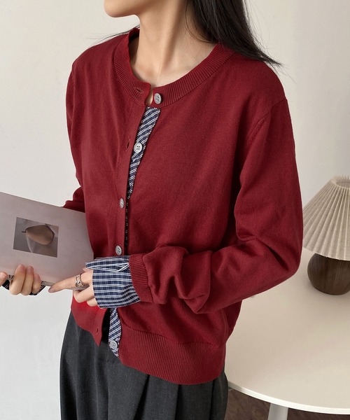 MAISON DE THERESE（メゾン ド テレーズ）の「バイカラー チェック パッチワーク カーディガン（カーディガン/ボレロ・レディース・ダークグレー/ネイビー/ブラック/アイボリー/レッド・M/S/L）」の19枚目の写真