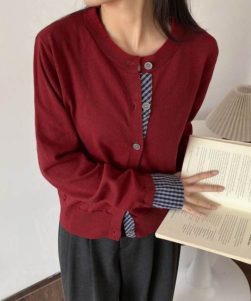 MAISON DE THERESE（メゾン ド テレーズ）の「バイカラー チェック パッチワーク カーディガン（カーディガン/ボレロ・レディース・ダークグレー/ネイビー/ブラック/アイボリー/レッド・M/S/L）」の18枚目の写真