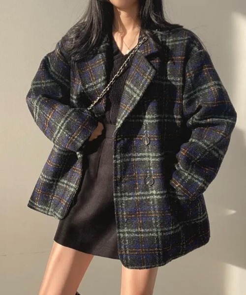 semplice（センプリチェ）の「チェック柄ダブルブレストコート
