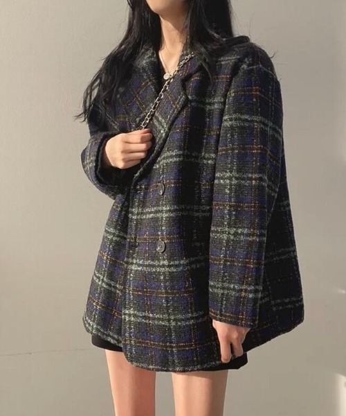 semplice（センプリチェ）の「チェック柄ダブルブレストコート