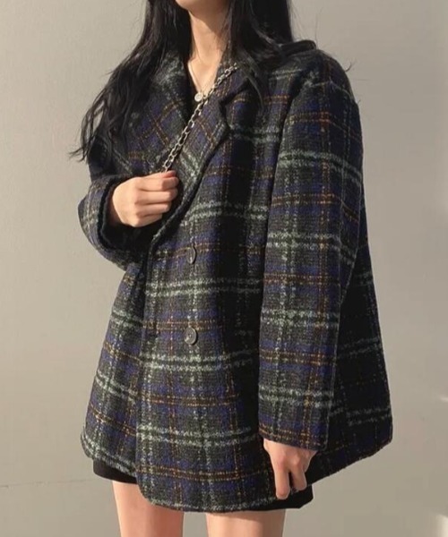 semplice（センプリチェ）の「チェック柄ダブルブレストコート