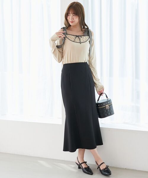 MAJESTIC LEGON(マジェスティックレゴン)の「肩リボンチェックバイカラートップス(Tシャツ/カットソー・レディース・ベージュ/ブラック・MEDIUM)」の4枚目の写真