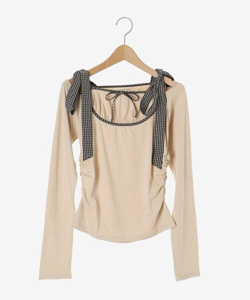 MAJESTIC LEGON(マジェスティックレゴン)の「肩リボンチェックバイカラートップス(Tシャツ/カットソー・レディース・ベージュ/ブラック・MEDIUM)」の17枚目の写真