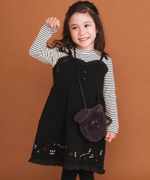 セール】ハート音符刺しゅうポコポコキルトドッキングワンピース(80