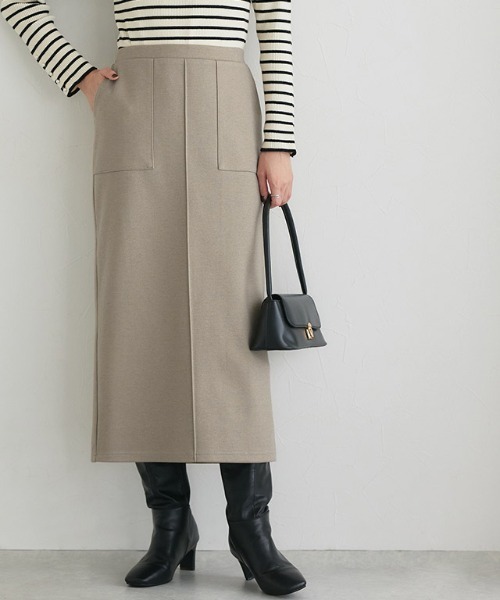 Pierrot(ピエロ)の「カット起毛ポケットIラインスカート(スカート・レディース・ベージュ系その他/ブラック/アイボリー/チャコール・M/PL/PM/L)」の4枚目の写真