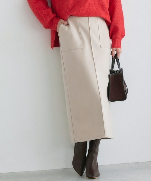 Pierrot(ピエロ)の「カット起毛ポケットIラインスカート(スカート・レディース・ベージュ系その他/ブラック/アイボリー/チャコール・M/PL/PM/L)」の1枚目の写真