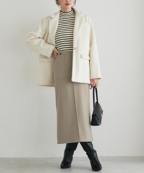 Pierrot(ピエロ)の「カット起毛ポケットIラインスカート(スカート・レディース・ベージュ系その他/ブラック/アイボリー/チャコール・M/PL/PM/L)」の5枚目の写真