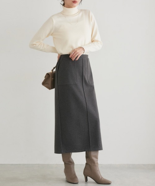 Pierrot(ピエロ)の「カット起毛ポケットIラインスカート(スカート・レディース・ベージュ系その他/ブラック/アイボリー/チャコール・M/PL/PM/L)」の9枚目の写真