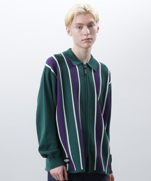 MANASTASH（マナスタッシュ）の「MANASTASH/マナスタッシュ　MCA STRIPE ZIP KNIT/ストライプジップニット（ニット/セーター・メンズ・モスグリーン/ネイビー/ブラック・L/M/S/XL）」の2枚目の写真