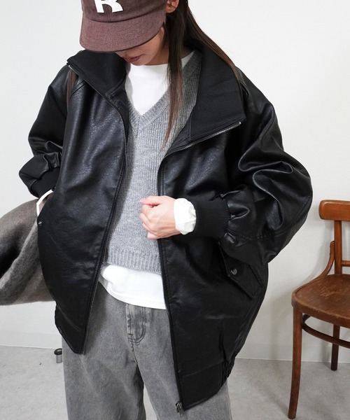gossara（ゴサラ）の「スタンドカラー合皮ブルゾン（ブルゾン・レディース・ブラウン/ブラック・FREE）」の11枚目の写真