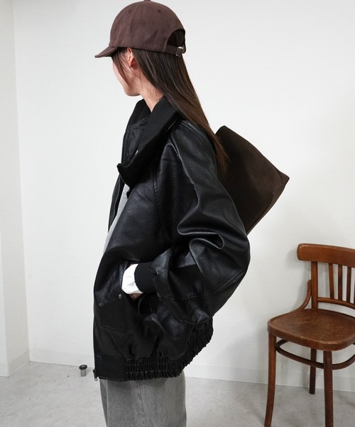 gossara（ゴサラ）の「スタンドカラー合皮ブルゾン（ブルゾン・レディース・ブラウン/ブラック・FREE）」の8枚目の写真