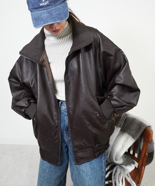 gossara（ゴサラ）の「スタンドカラー合皮ブルゾン（ブルゾン・レディース・ブラウン/ブラック・FREE）」の4枚目の写真