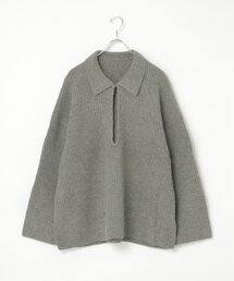 襟付きキーネックニット