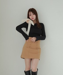 chiffon ribbon velo knit tops/シフォンリボンヴェーロニットトップス