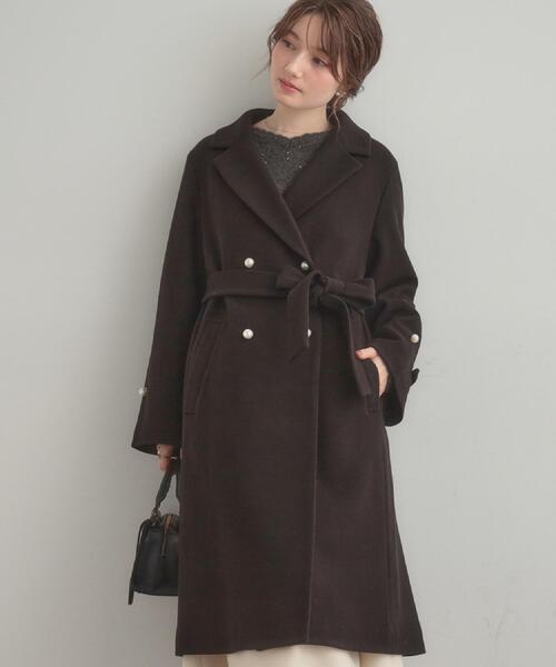 セール】【大人上品・ベルト付き】パール調釦チェスターコート