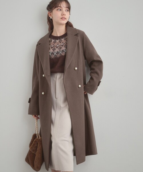 大人上品・ベルト付き】パール調釦チェスターコート（チェスターコート