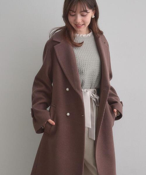大人上品・ベルト付き】パール調釦チェスターコート（チェスターコート