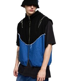 RSSC（アールエスエスシー）の「KNIT & DENIM HOOD ZIPUP VEST - BLACK/DENIM（ベスト）」