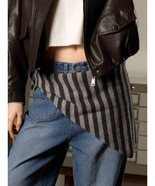 セール】三角ストライプウールマフラー [メランジストライプ