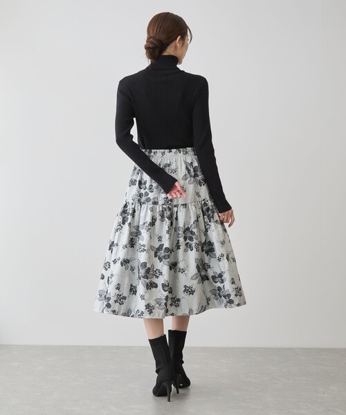 セール】フラワージャガード切替フレアスカート（デニムスカート