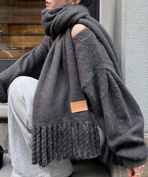 CAPRICIEUX LE'MAGE（カプリシューレマージュ）の「モヘア起毛マフラー（マフラー・レディース・チャコールグレー/ピンク/モカ・FREE）」の2枚目の写真