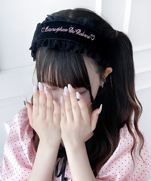 ロゴ刺繍レースカチューシャ / ベロア 太め（カチューシャ）｜Magia