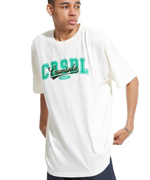 CREAM SODA LAB(クリームソーダラボ)の「オーバーラップ半袖Tシャツアイボリーグリーン(Tシャツ/カットソー・メンズ・その他・LARGE/MEDIUM)」の1枚目の写真