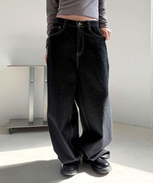 4INT. | ノンフェード バック クロス ステッチ デニム ワイド パンツ(デニムパンツ)